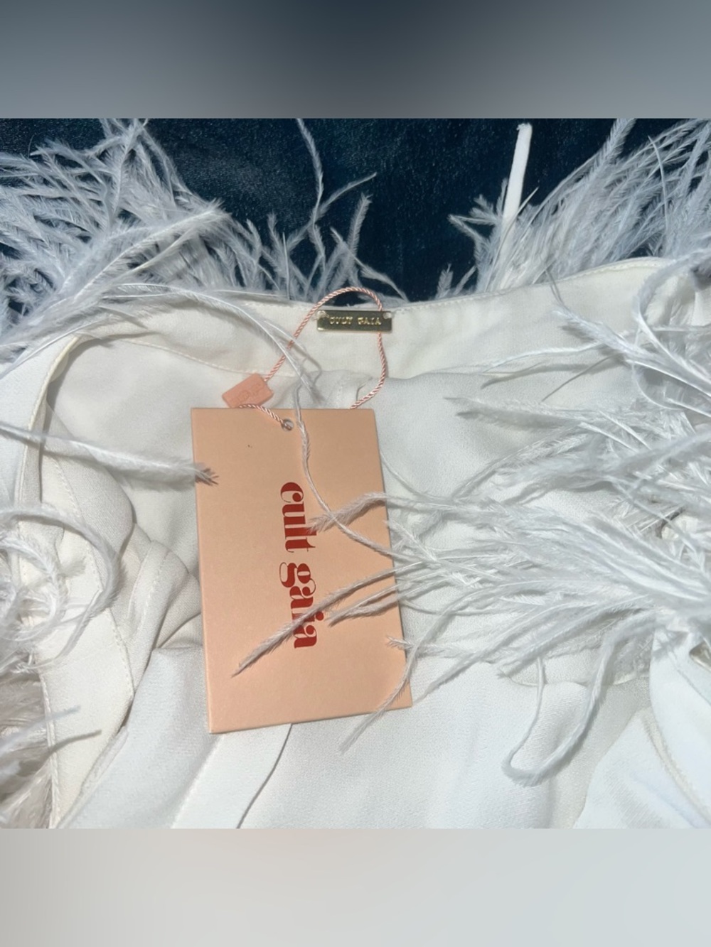 Cult Gaia Vale Shannon White Bridal Mini Dress Feather - Picture 7 of 15